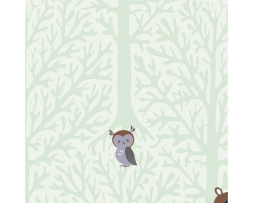 Tapete mit Waldmuster und Eulenmotiv