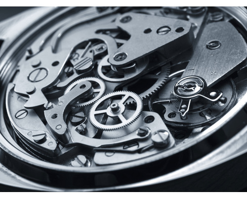 Uhrwerkmechanismus mit Zahnrädern und Schrauben