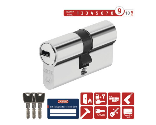 ABUS Zylinder mit drei Schlüsseln und Sicherheitskarte. Sicherheitsstufe 9 von 10.