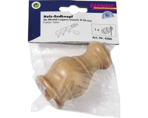 Gardinia Lugano Classic Holz Endknopf Durchmesser 28 Millimeter in Verpackung