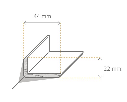 Profilleiste mit Maßangaben: 44 mm Breite und 22 mm Höhe