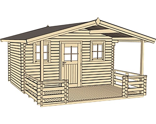 Holzgartenhaus mit Veranda, Tür und Fenster