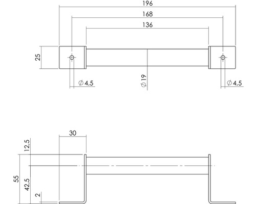 Technische Zeichnung eines Handtuchhalters mit Maßangaben