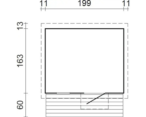 Technische Zeichnung mit Maßen für ein Gartenhaus