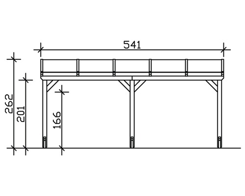 Technische Zeichnung einer Holzkonstruktion mit Maßangaben