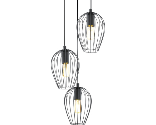 Hängelampe mit drei Lampenschirmen aus Metalldraht