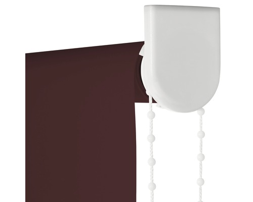 Braun Rollo mit weißer Bedienschnur