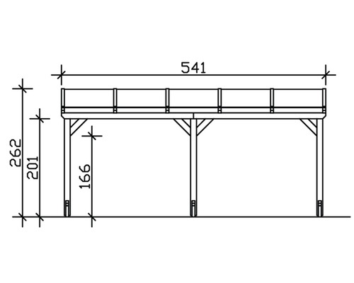 Technische Zeichnung einer Überdachung mit Maßangaben