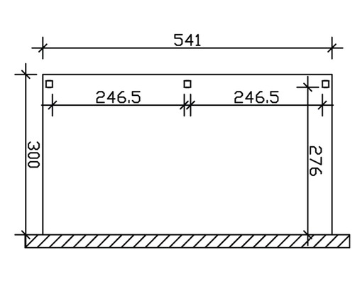 Technische Zeichnung mit Maßen einer rechteckigen Rahmenkonstruktion