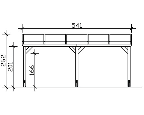 Technische Zeichnung einer Holzkonstruktion mit Maßangaben