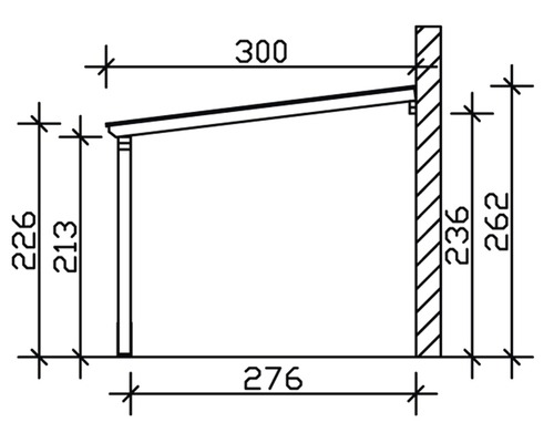 Technische Zeichnung eines Vordachs mit Maßangaben
