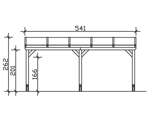 Technische Zeichnung einer Terrassenüberdachung mit Maßangaben.