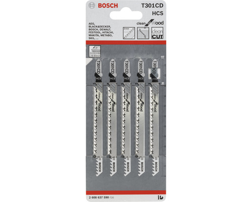 Bosch Stichsägeblätter T301CD HCS, Fünferpackung für Holz