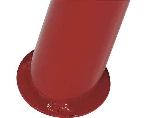 Detailansicht einer rot lackierten Stahlstütze mit Fußplatte