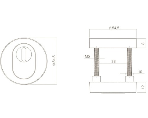 Technische Zeichnung eines Türschlosses mit Maßangaben