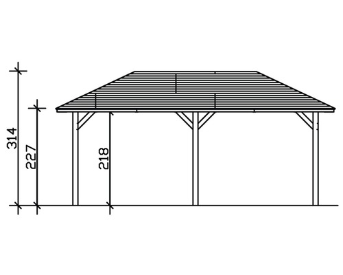 Technische Zeichnung eines Pavillons mit Maßangaben