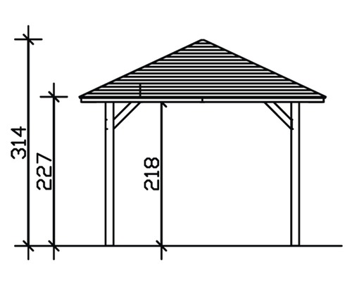 Zeichnung eines Pavillons mit Höhenangaben