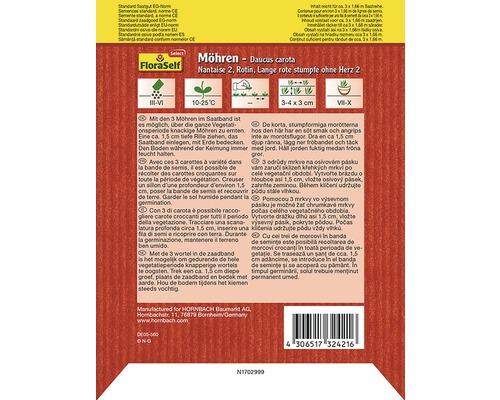 Karottensamenpackung der Sorte Nantaise 2, Rotin, Lange rote stumpfe ohne Herz 2