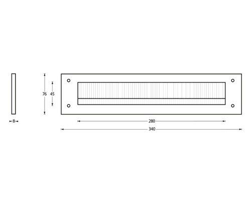 Technische Zeichnung eines Briefkastenschlitzes mit Maßen.