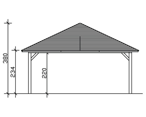 Technische Zeichnung eines Pavillons mit Höhenangaben