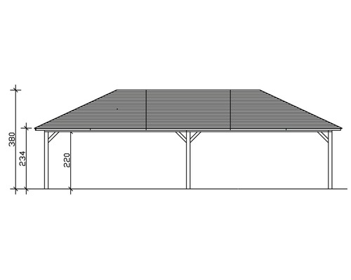 Technische Zeichnung eines Pavillons mit Höhenangaben