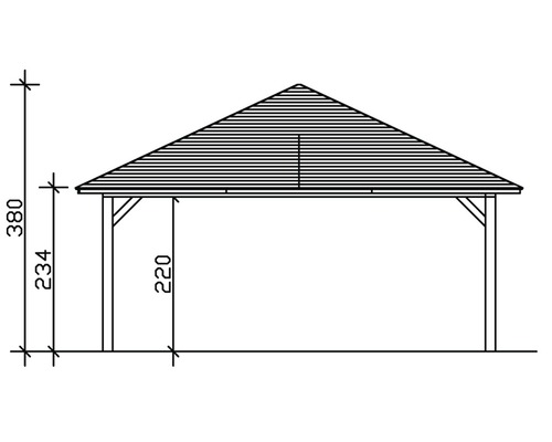 Technische Zeichnung eines Pavillons mit Höhenangaben