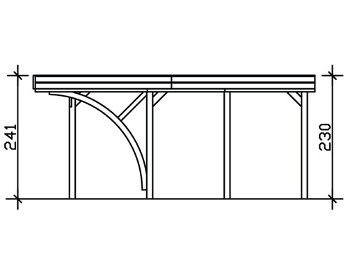 Technische Zeichnung einer Holzkonstruktion mit Höhenangaben