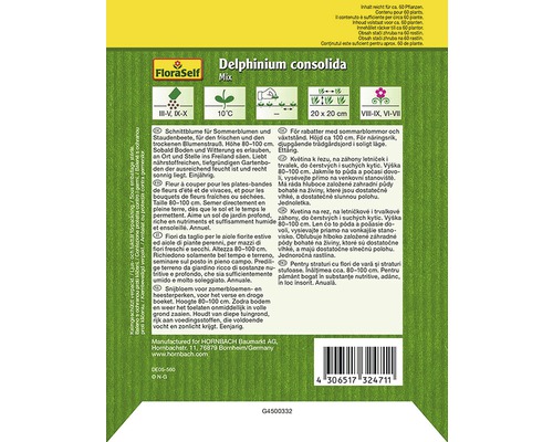 Verpackung mit Delphinium Consolida Mix Samen der Marke FloraSelf