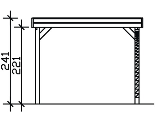 Abmessungen einer Überdachungsskizze mit einer Höhe von 241 Zentimetern und einer Durchgangshöhe von 221 Zentimetern