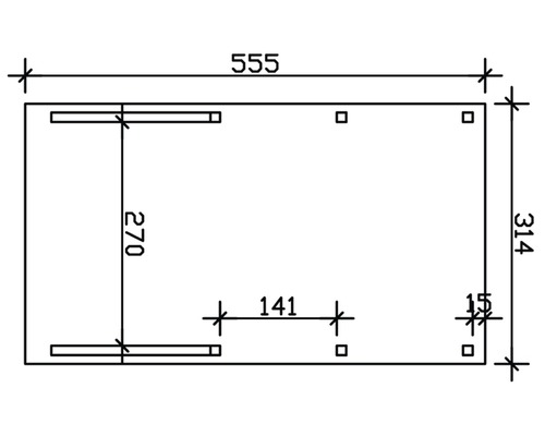 Technische Zeichnung mit Maßangaben: Länge 555, Breite 314, Abstand 270, Abstand 141