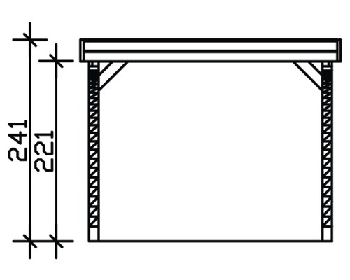 Technische Zeichnung eines Holzcarports mit Höhenangaben