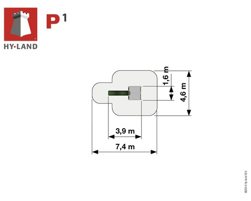 Grundrisszeichnung eines Spielplatzes mit Abmessungen