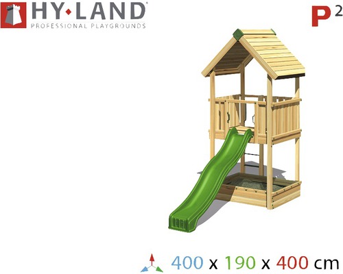 Spielturm mit Rutsche und Sandkasten