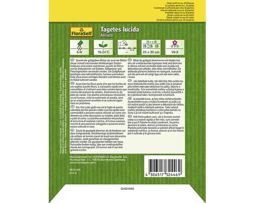 FloraSelf Tagetes lucida Anisata Pflanzeninformationen auf der Verpackung