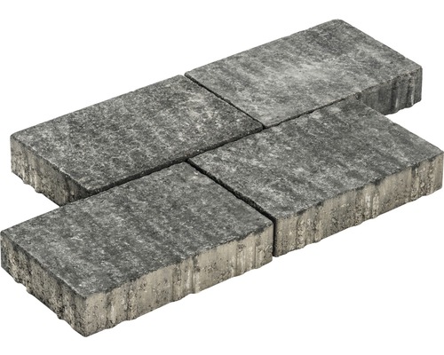 Vier graue Pflastersteine aus Beton