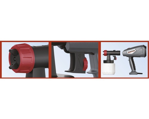 Detailansicht einer Farbspritzpistole für Renovierungsarbeiten und Heimwerkerprojekte