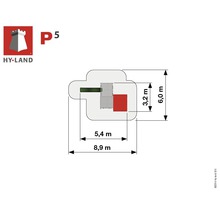 Hy-Land Spielplatz P5 Abmessungen: 8,9 Meter Länge und 6,0 Meter Breite