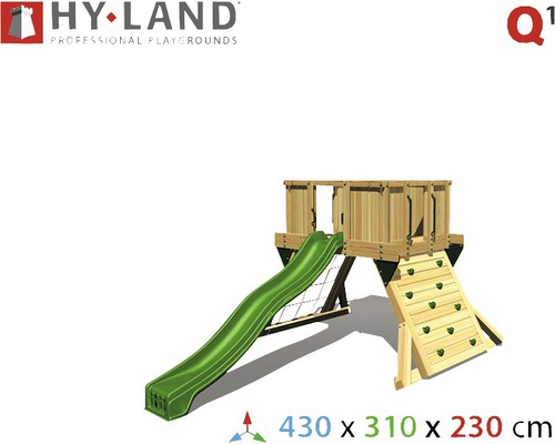 Spielturm aus Holz mit Rutsche und Kletterwand