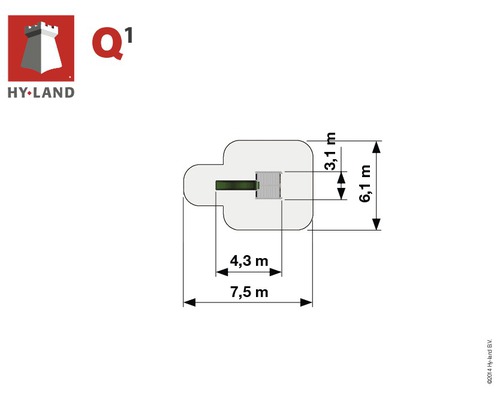 Grundrisszeichnung des Spielplatzes mit Maßangaben von Hy-Land