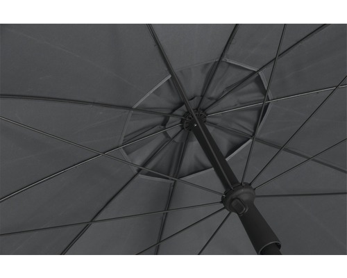 Unteransicht eines geöffneten Sonnenschirms mit Streben