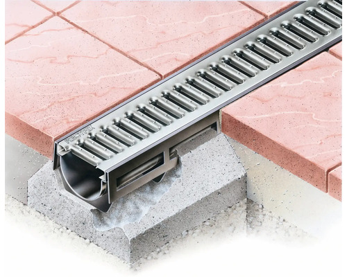 RECFIX Entwässerungsrinne aus Edelstahl zwischen Pflastersteinen