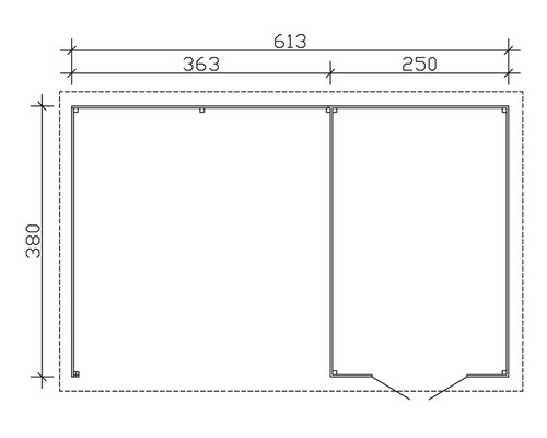 Grundriss eines Gartenhauses mit Größenangaben
