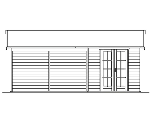 Illustration eines Gartenhauses mit Doppeltür