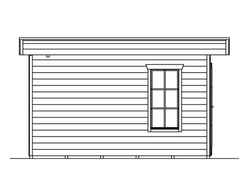 Illustration einer Gartenlaube mit Fenster und Tür