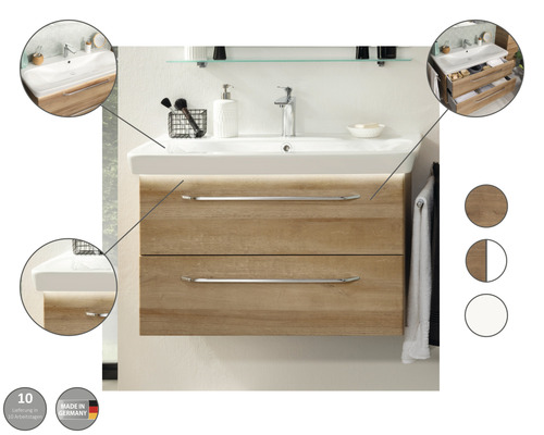 Waschtischunterschrank mit zwei Schubladen und Keramikwaschtisch