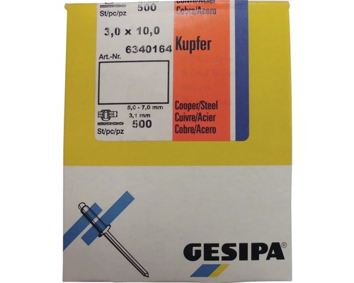 Packung Kupfer Blindnieten 3,0 x 10,0 Millimeter