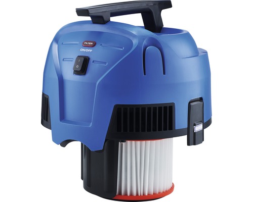 Blauer Aschesauger mit Filter und Tragegriff