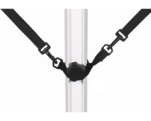 Detailansicht eines Pavillons mit Spannseilen und Verschluss