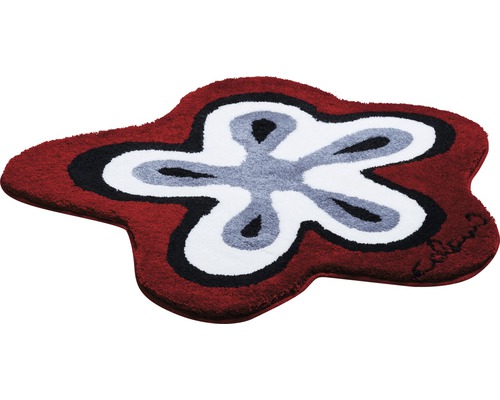 Blumenteppich mit rotem, schwarzem, grauem und weißem Muster