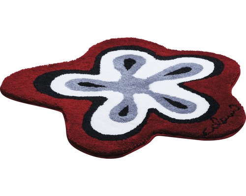 Roter Teppich mit Blumenmuster in Grau, Schwarz und Weiß